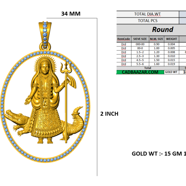 Khodiyar Maa Pendant 3D CAD File Gold Jewellery Design