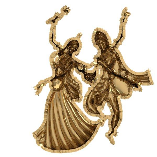 Dancing Radha Krishna Gold Pendant 3D Cad File